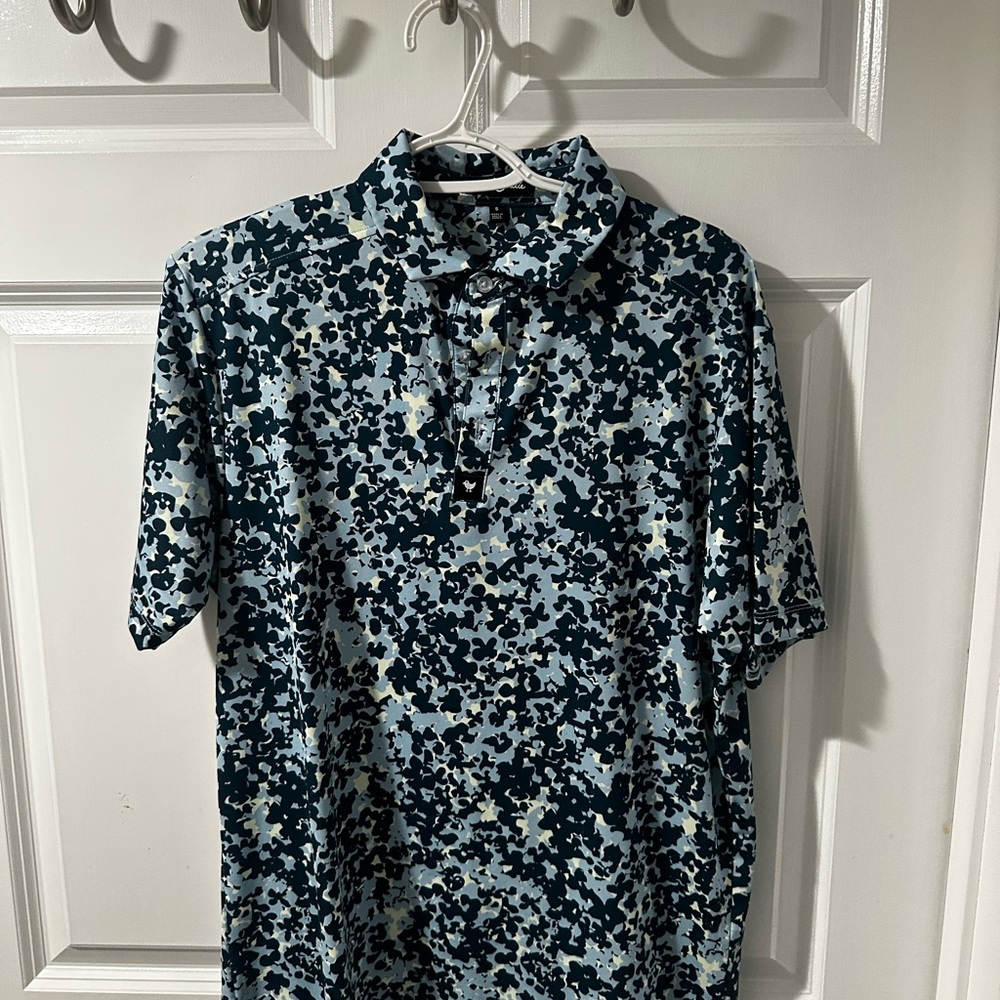 Bad Birdie Men's Blue and Black Patterned Polo Shirt